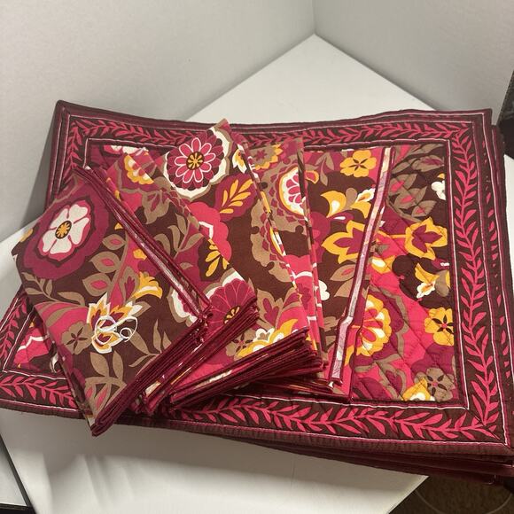 Vera Bradley Carnaby Placemats & Napkins Set of 12 Floral Quilted MONOGRAMMED P - Picture 15 of 16